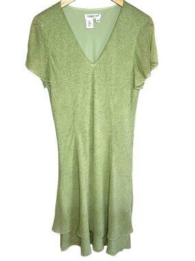 COLDWATER CREEK Light Green Silk Paisley Midi Tiered Dress Flutter Sleeve Sz 12